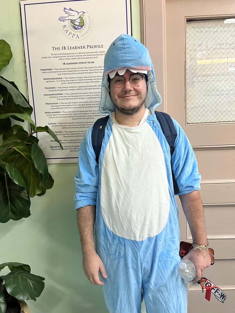 Head of the History department Prof. Emanuele in his shark costume